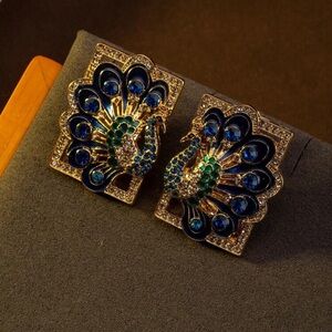Vintage Elegant Peacock Earrings Blue & Green Statement Jewelry